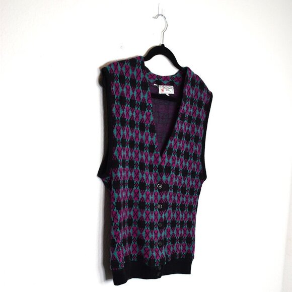 Crazy Horse Girl Argyle Sweater Vest Sz L Button Front Preppy Academia 90s VTG - Picture 5 of 14